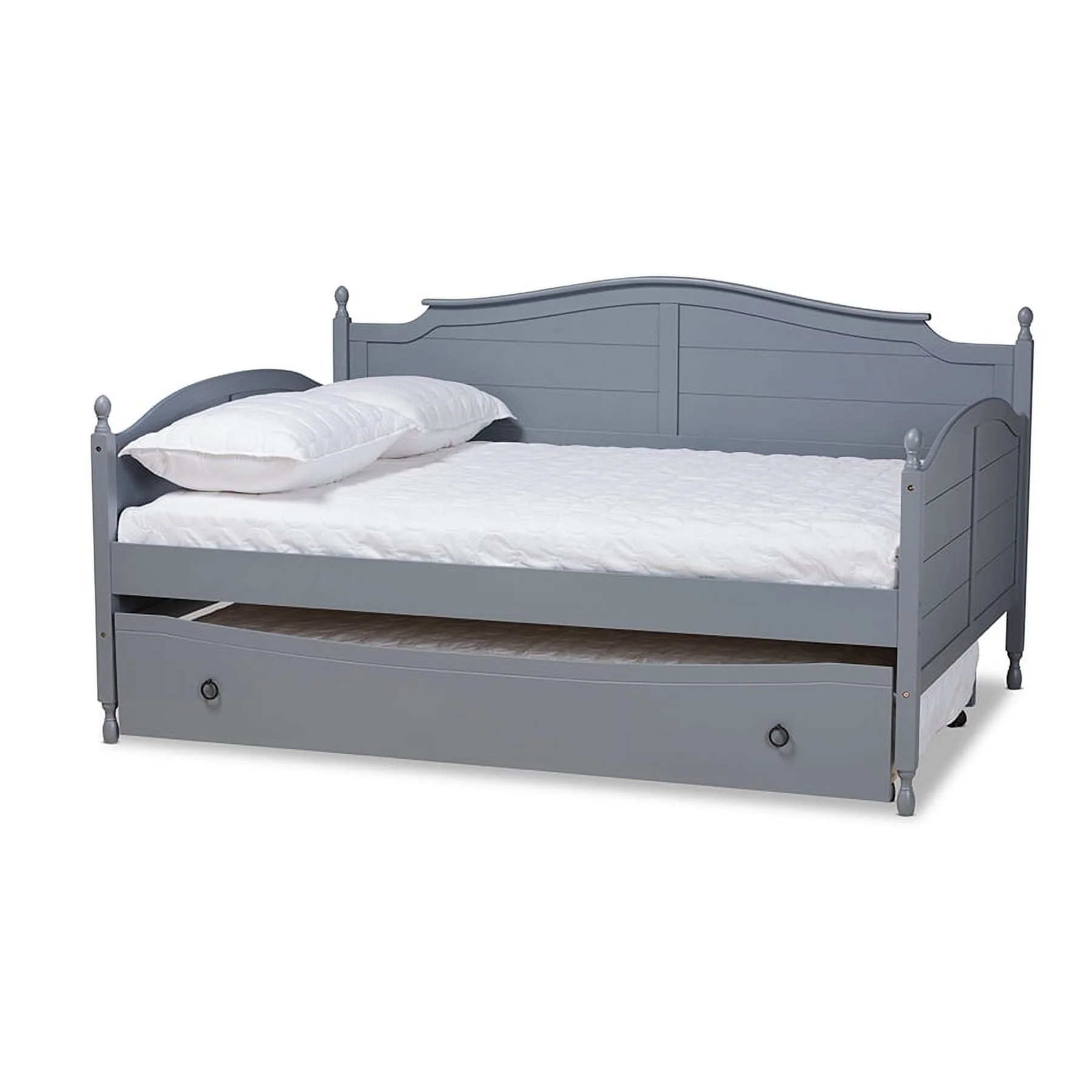 Baxton Studio Mara Cottage Farmhouse Grey Finished Wood Full Size Daybed with Roll-out Trundle Bed