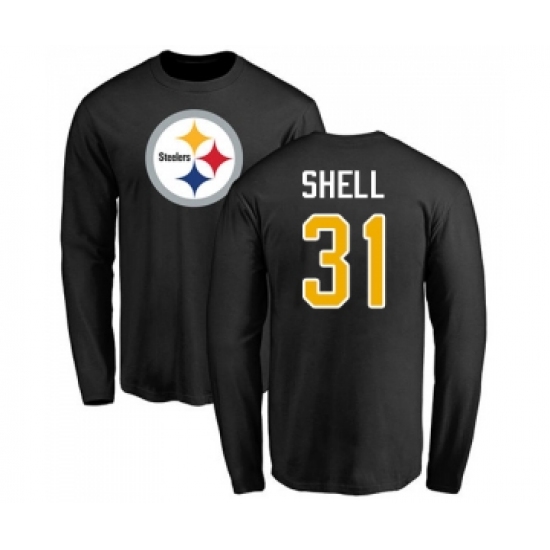 Football Pittsburgh Steelers #31 Donnie Shell Black Name & Number Logo Long Sleeve T-Shirt