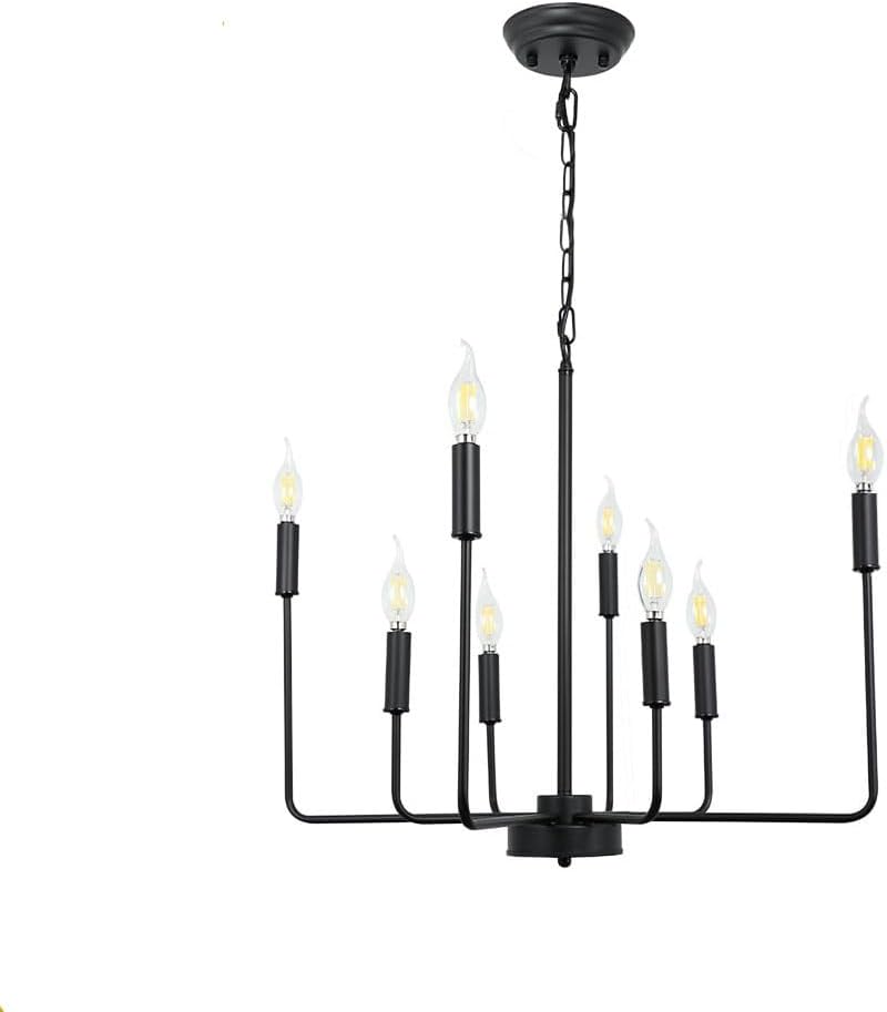 8-Light Candle Pendant Light Fixtures Vintage Industrial Hanging Lighting Modern Chandelier for Dining Room Living Room Kitchen Island Bedroom,Black Chandeliers, Matte Black