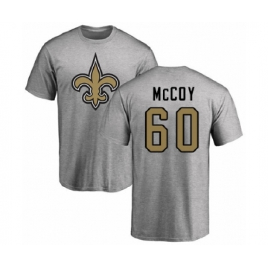 Football New Orleans Saints #60 Erik McCoy Ash Name & Number Logo T-Shirt
