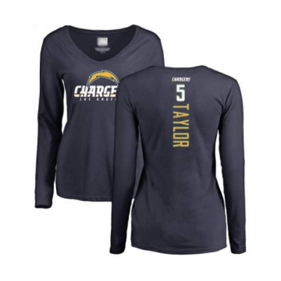 Football Women's Los Angeles Chargers #5 Tyrod Taylor Navy Blue Backer Long Sleeve T-Shirt