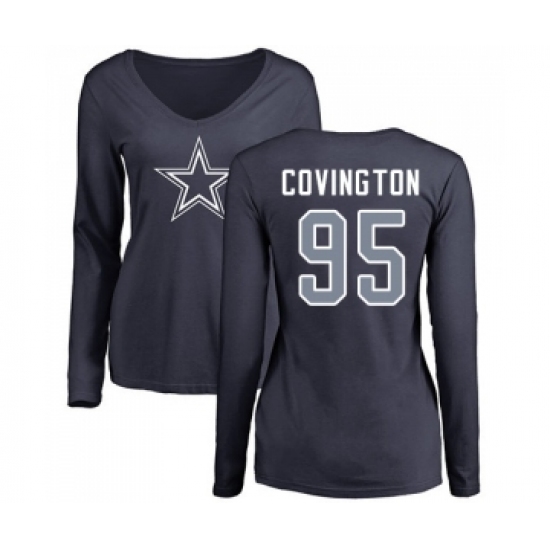 Football Women's Dallas Cowboys #95 Christian Covington Navy Blue Name & Number Logo Slim Fit Long Sleeve T-Shirt