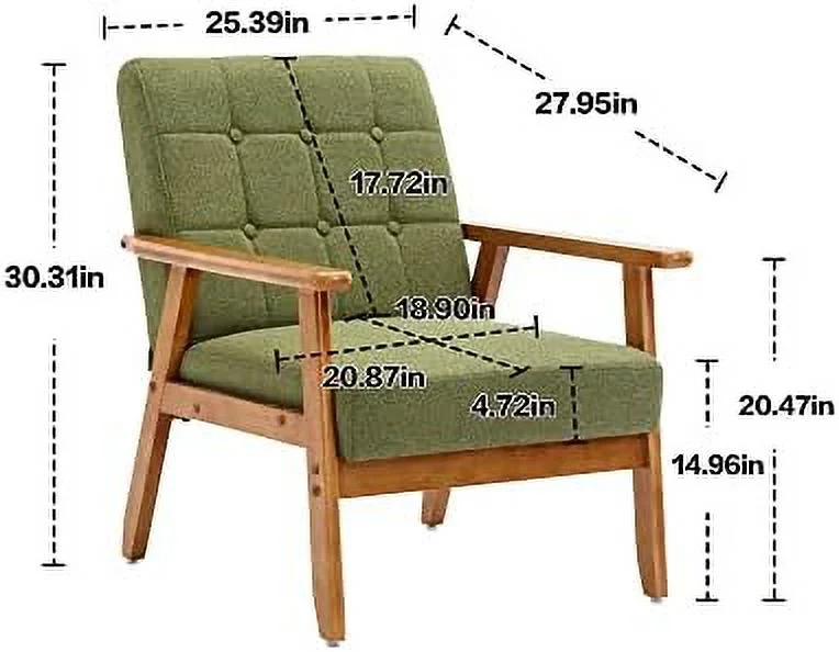 MQLIFEBOOM Mid-Century Modern Accent Chair Cushion and Solid Wood Frame Comfortable Upholstered Wood Armchair for Living Room  Bedroom  Studio  Office  and Waiting Room (Green) - Curated Treasures Market