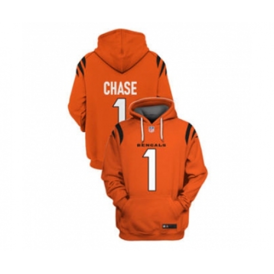 Men's Cincinnati Bengals #1 Ja'Marr Chase 2021 Orange Pullover Football Hoodie