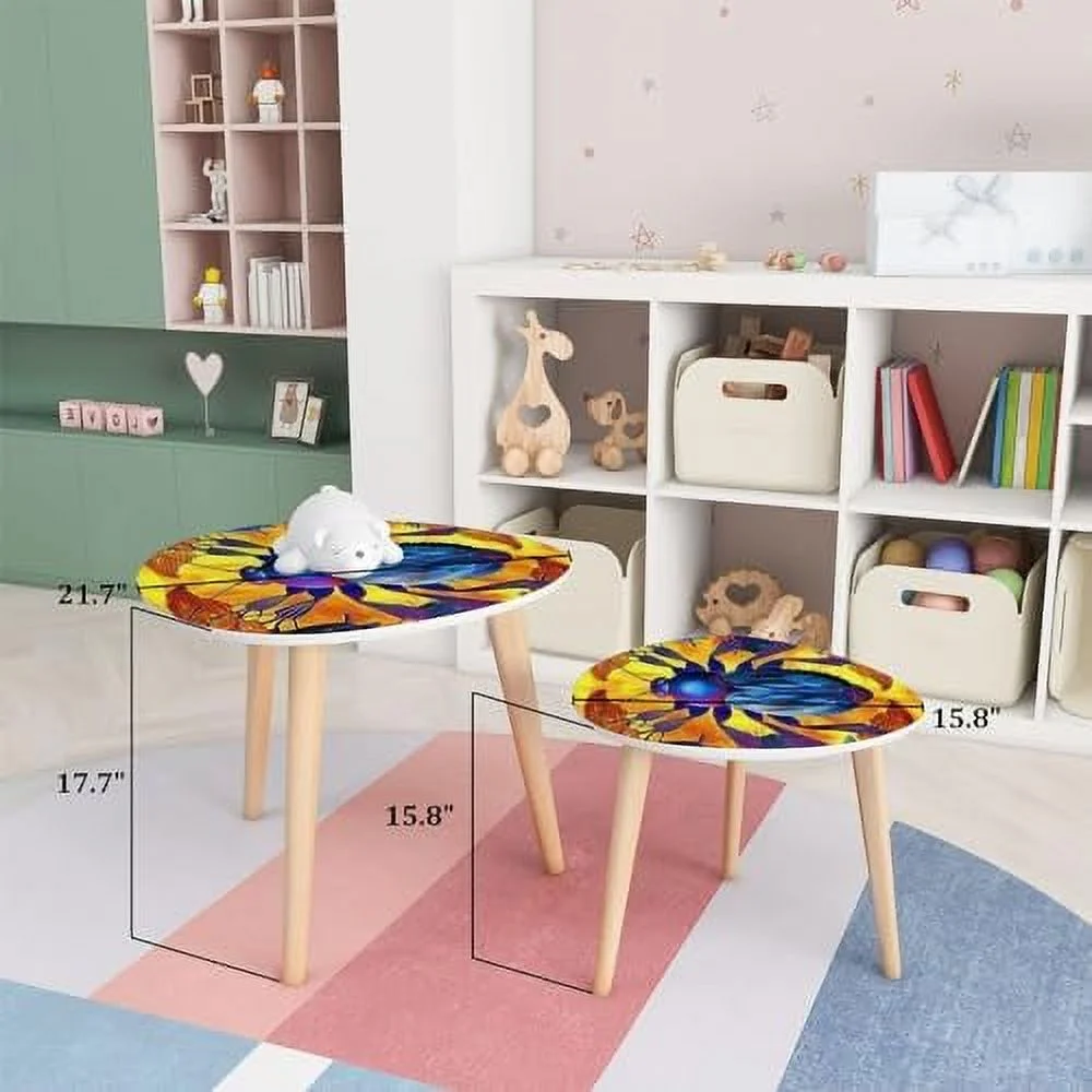 RSJIWOGZ Small Coffee Nesting  Stained Glass Style Pair Bright Fishes Water Triangle End  Center   Modern   Room Bedroom Balcony - Curated Treasures Market