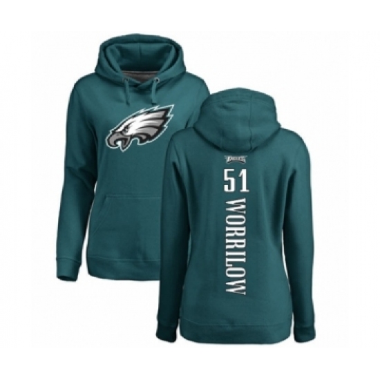 Women's Philadelphia Eagles #51 Paul Worrilow Green Backer Pullover Hoodie
