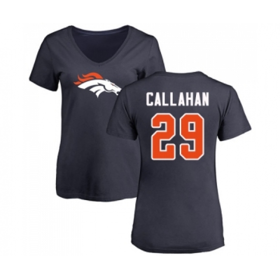 Football Women's Denver Broncos #29 Bryce Callahan Navy Blue Name & Number Logo T-Shirt