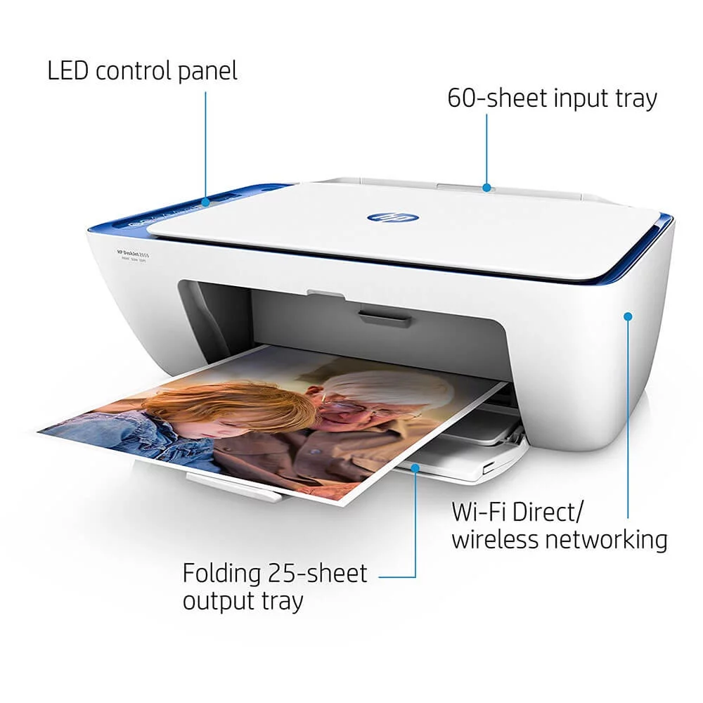 HP Deskjet 2655 Inkjet Multifunction Printer - Color - Copier/Printer/Scanner - 20 ppm Mono/16 ppm Color Print - 4800 x 1200 dpi Print - Manual Duplex Print - 1200 dpi Optical Scan - 60 sheets Input - - Curated Treasures Market