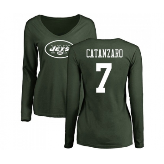 Football Women's New York Jets #7 Chandler Catanzaro Green Name & Number Logo Long Sleeve T-Shirt