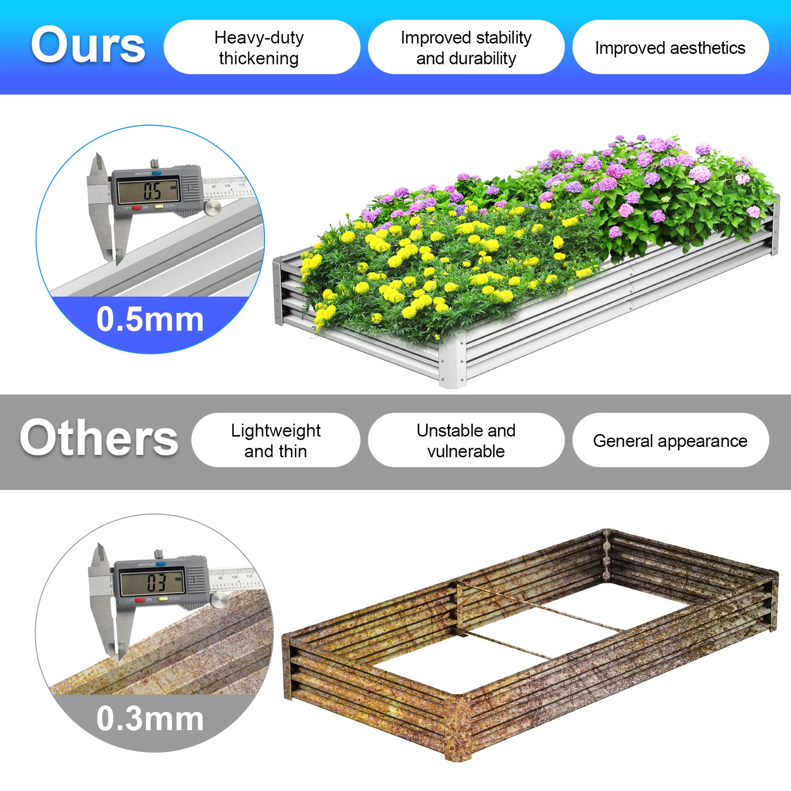 YEOPGYEON 8*4*1ft Galvanized Raised Garden Bed Outdoor for Vegetables Flowers Herb, Large Heavy Metal Planter Box Steel Kit with Metal Stake to Fix - Curated Treasures Market