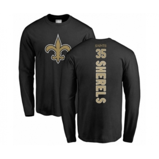 Football New Orleans Saints #35 Marcus Sherels Black Backer Long Sleeve T-Shirt