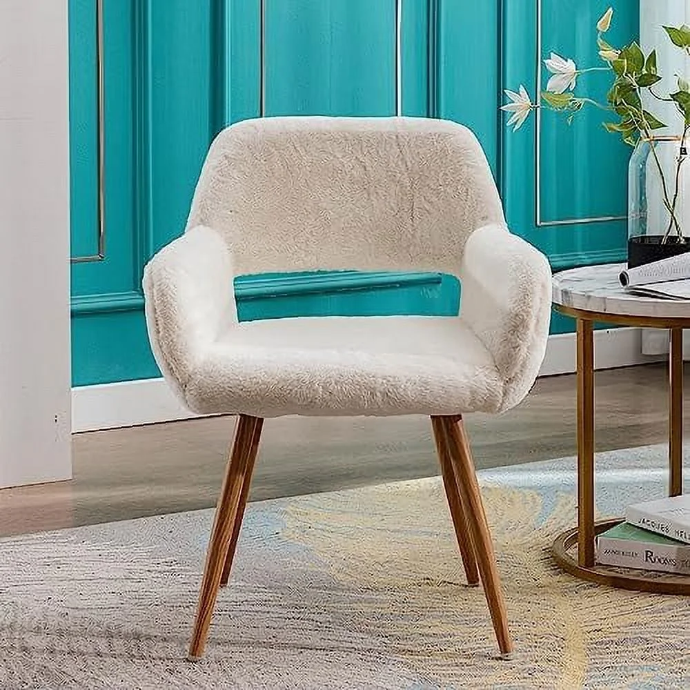 NLIBOOMLife Furry Desk Chair  Modern Fluffy Home Office Chair No Wheels  Faux Fur Vanity Chair for  with Fuzzy Hollow Backrest  Comfy Seat Armchair Sturdy Wood Frame Metal Legs for Bedroo - Curated Treasures Market