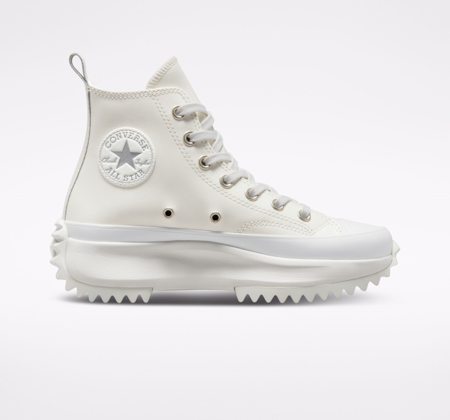 Women's Converse Run Star Hike Platform Iridescent Leather High Tops White / Silver | 879-WFZGBU