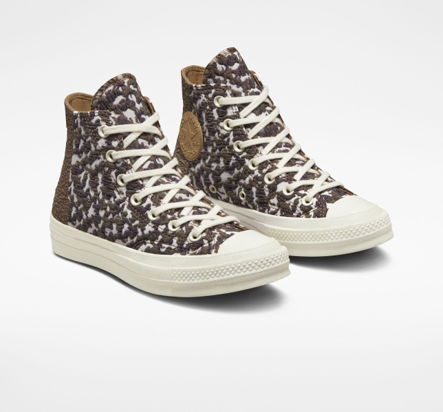 Women's Converse Chuck 70 Split Upper Jacquard Camo High Tops Brown / Dark | 379-VNSJAM