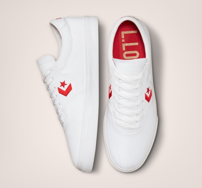 Men's Converse Louie Lopez Pro Canvas Skate Shoes White / Red / White | 256-EMPXQT