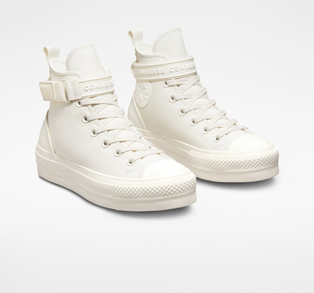 Women's Converse Chuck Taylor All Star Lift Leather High Tops White | 241-BYGEFS