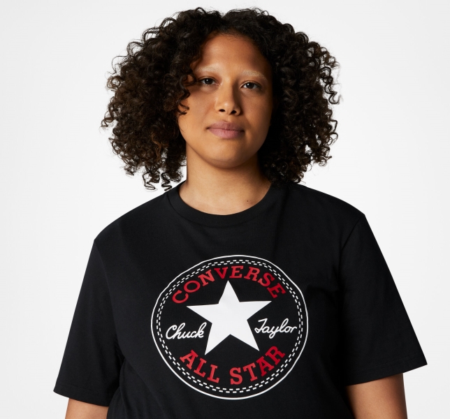 Men's Converse Go-To Chuck Taylor Classic Patch Standard Fit T Shirts Black | 951-KOBZXD