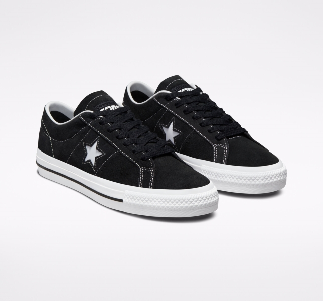 Women's Converse CONS One Star Pro Suede Low Tops Black / Black / White | 679-DOTRIA