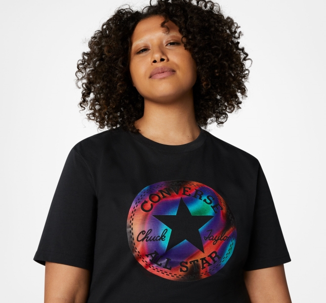 Men's Converse Go-To Chuck Taylor Patch Heat Map Standard Fit T Shirts Black | 962-TAUMFQ