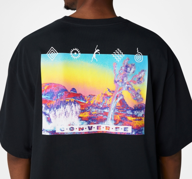 Men's Converse Inverted Desert Graphic T Shirts Black | 281-IOEVFA