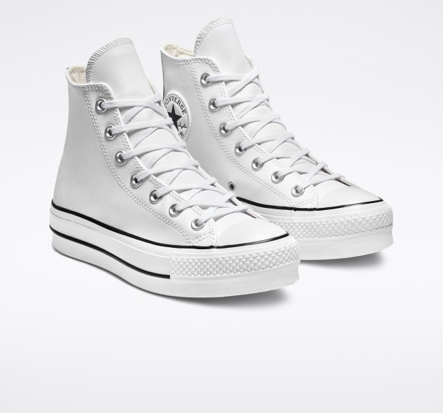 Women's Converse Chuck Taylor All Star Lift Leather Leather Shoes White / Black / White | 605-SLNCDA