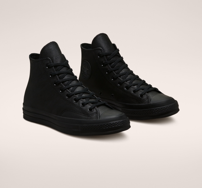 Men's Converse Chuck 70 Tonal Leather Canvas Shoes Black / Black / Black | 940-IDJRKF