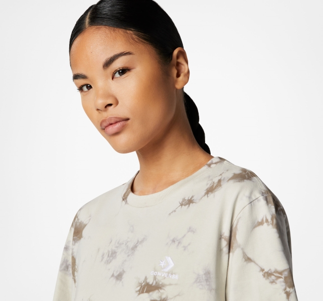 Women's Converse Go-To Star Chevron Washed Standard Fit T Shirts Light Beige | 015-SQTCXO