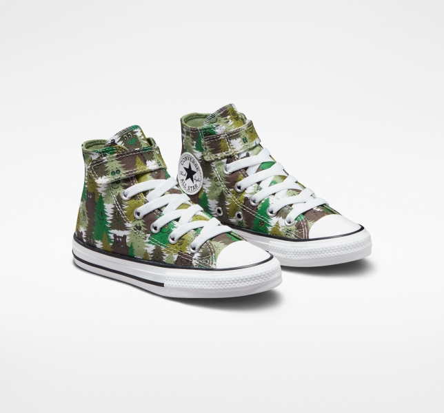 Kids' Converse Chuck Taylor All Star Easy-On Forest Camo Canvas Shoes White / Green / Green | 157-JAYCMQ