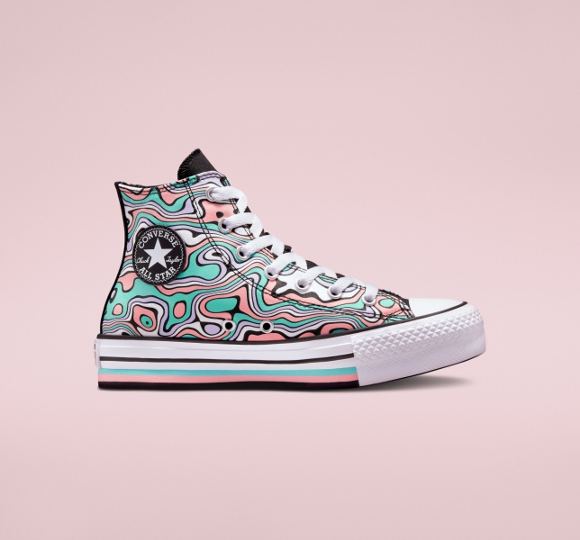Kids' Converse Chuck Taylor All Star Lift Swirl Platform Shoes Light Turquoise / Coral | 391-OPHRWG
