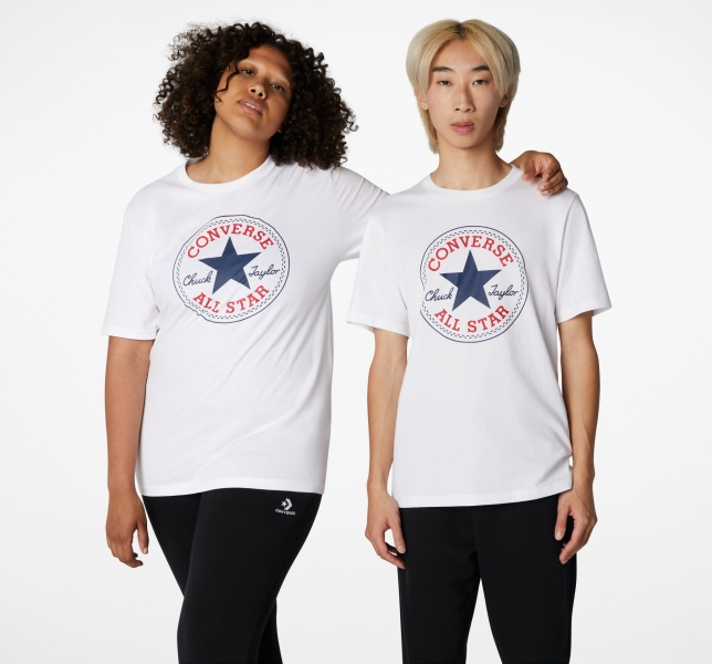 Men's Converse Go-To Chuck Taylor Classic Patch Standard Fit T Shirts White | 350-JKVEOP