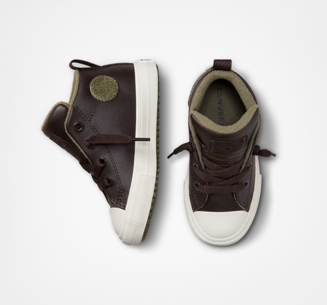 Kids' Converse Chuck Taylor All Star Street Leather Boots Brown | 781-EAUXGN