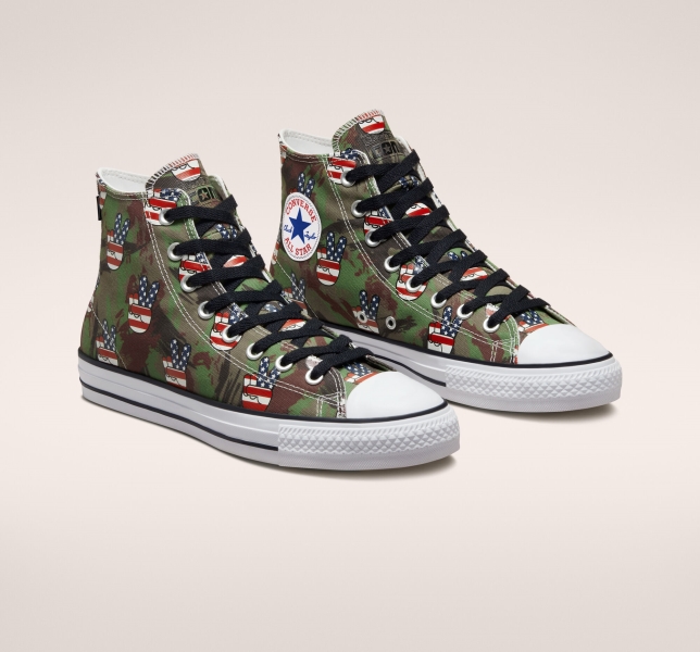 Women's Converse Chuck Taylor All Star Pro Camo Peace Canvas Shoes Grey Green / Navy | 842-YXMUTQ