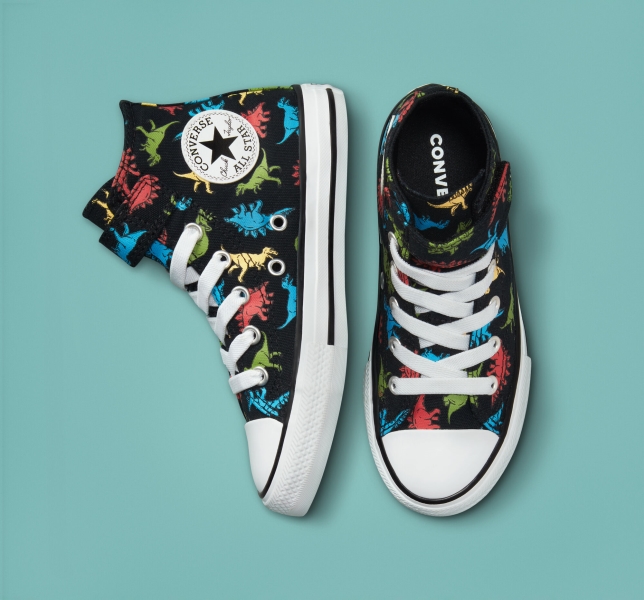 Kids' Converse Chuck Taylor All Star Easy-On Dinosaurs Canvas Shoes Black / Red / Blue | 153-TPYXMF