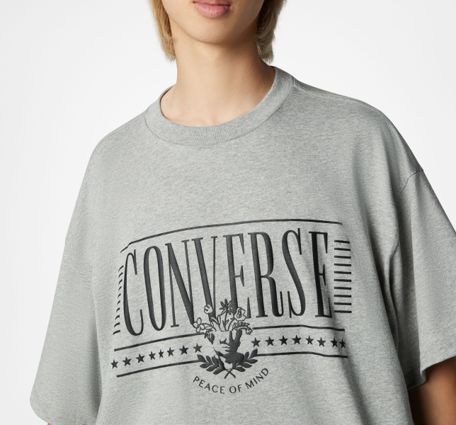 Men's Converse College Graphic T Shirts Grey | 576-XFKBVW