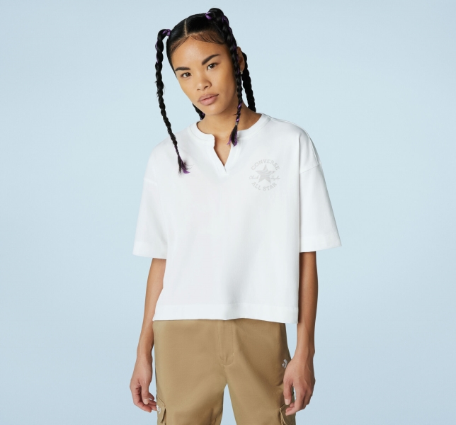 Women's Converse Cropped Chuck Taylor Patch T Shirts White | 743-SRJNLA