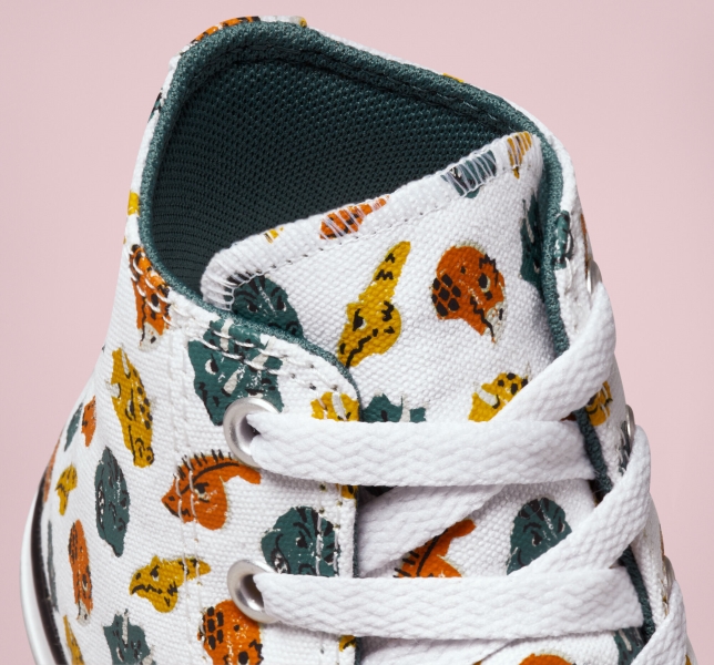 Kids' Converse Chuck Taylor All Star Dino Daze Canvas Shoes White / Deep Green / Black | 682-VTXBQZ