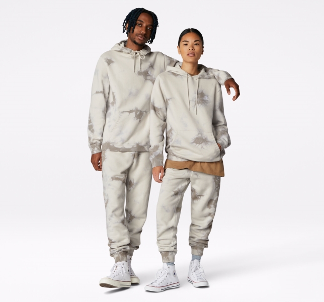 Women's Converse Go-To Star Chevron Washed Standard Fit Hoodie Light Beige | 704-TOBARE