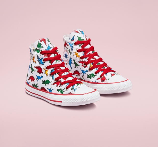 Kids' Converse Chuck Taylor All Star Dinosaurs Canvas Shoes White / Red / Blue | 586-MAFCSZ