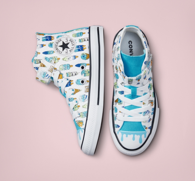 Kids' Converse Chuck Taylor All Star Easy-On Frozen Treats Canvas Shoes White / Blue / Light Green | 703-MDJLXP