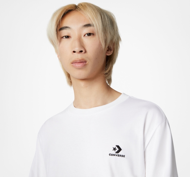 Men's Converse Go-To Embroidered Star Chevron Standard Fit T Shirts White | 950-JNQLEG