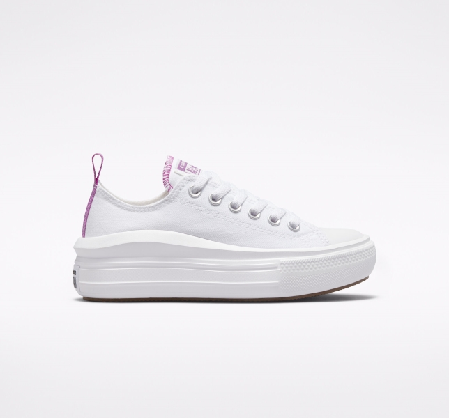 Kids' Converse Chuck Taylor All Star Move Platform Shoes White / Purple / White | 673-VSXWNE