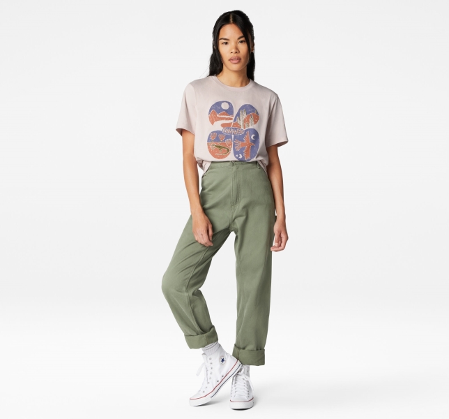 Women's Converse Artist Short Sleeve T Shirts Rose | 162-PAIWDV