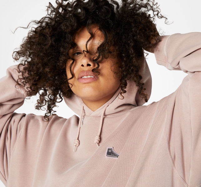 Women's Converse Go-To Chuck Taylor Patch Loose Fit Hoodie Grey Purple | 214-WCAEBY