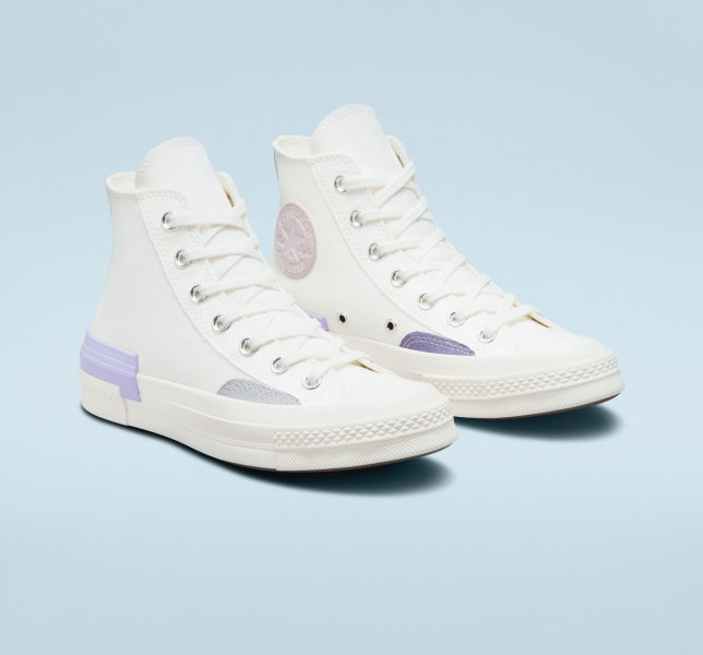 Women's Converse Chuck 70 Pop Layers Canvas Shoes White / Purple | 083-WHBMPR