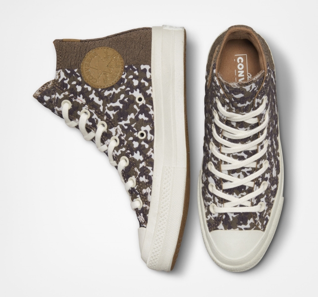 Women's Converse Chuck 70 Split Upper Jacquard Camo High Tops Brown / Dark | 379-VNSJAM