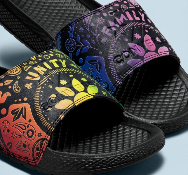 Women's Converse All Star Slide Pride Canvas Shoes Black / Purple / Orange | 934-IWHCMU