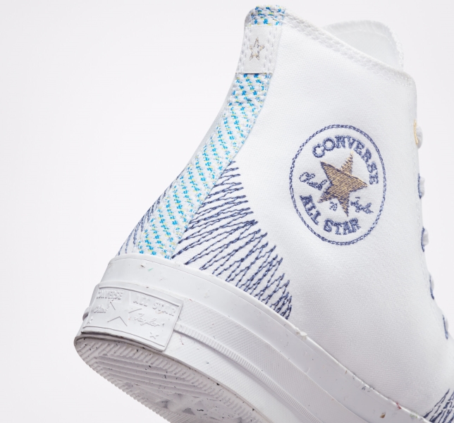 Women's Converse Chuck 70 Stitched Canvas Shoes White / Indigo | 196-WCNUDI