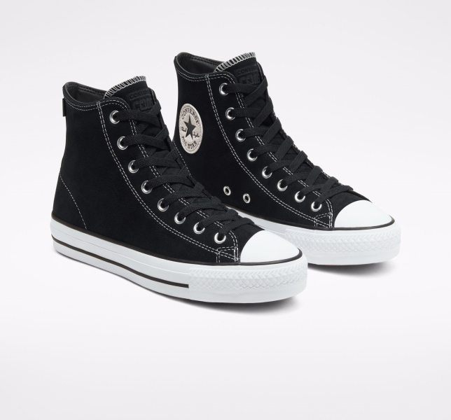 Men's Converse CONS Chuck Taylor All Star Pro Suede Skate Shoes Black / Black / White | 513-GWLIUE
