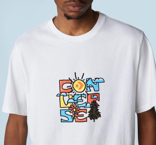 Men's Converse Nature Wordmark Graphic T Shirts White | 639-CYNITM