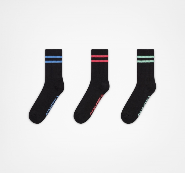 Women's Converse 3-Pack Classic Double Stripe Star Chevron Socks Black / Royal Black | 735-ESHGFL